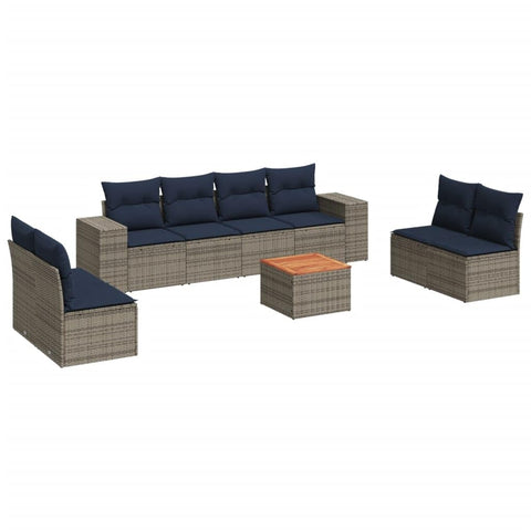 vidaXL Patio Sofa Set with Cushions 9 Piece, Outdoor Conversation Set, Sectional Sofa for Balcony Garden, Modern Style, Gray Poly Rattan