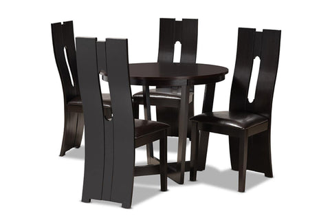 Baxton Studio Sorley Dark Brown Faux Leather Upholstered Wood 5-Piece Dining Set