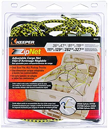 KEEPER Zipnet 6141 Adjustable Truck Cargo Net, 86" L x 74" W, Yellow/Black, Polyester/Nylon, Hook Fasteners