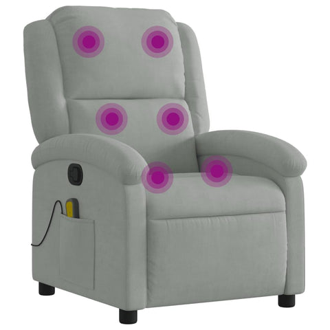 vidaXL Light Gray Velvet Massage Recliner Chair - Manual Reclining Armchair with Vibration Function for Elderly, Home Lounge Seating