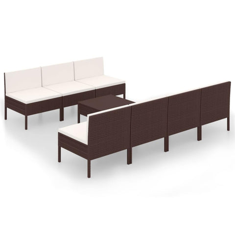 vidaXL Garden Lounge Set 8 Piece, Sectional Sofa for Outdoor, Couch with Cushions, Patio Lounge Set, Farmhouse Modern, Poly Rattan Brown