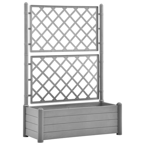 vidaXL Garden Raised Bed with Trellis, Raised Bed for Flowers and Plants, Planter with Drainage Hole, Outdoor and Indoor Use, Grey, 39.4"x16.9"x55.9" Plastic