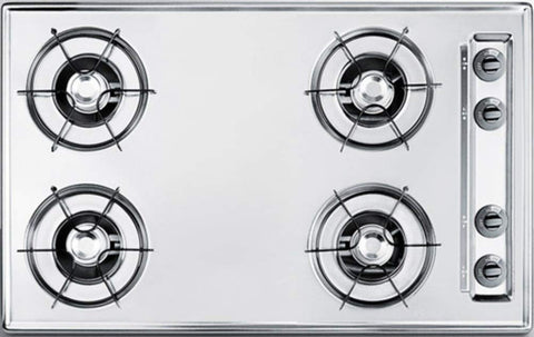 Summit 30" 4-Burner Gas Cooktop, Open Burners, Electric Ignition, 115V Gas Cooktop, Made in the USA, Stainless Steel Look- ZNL053