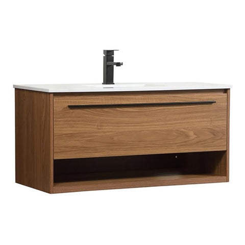 Elegant Decor Roman 40" Aluminum MDF Single Bathroom Vanity in Walnut Brown