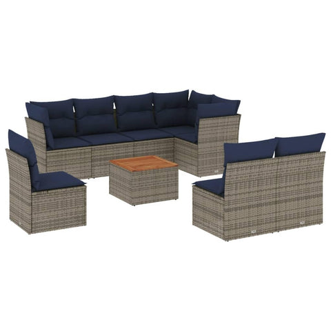 vidaXL Patio Sofa Set with Cushions 9 Piece, Outdoor Conversation Set, Patio Furniture Set for Balcony Garden, Modern Style, Gray Poly Rattan