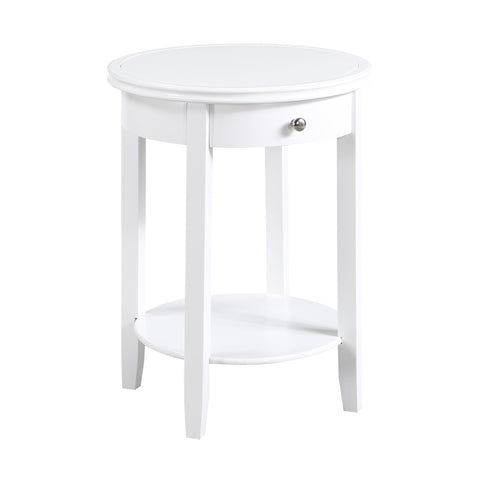 Convenience Concepts American Heritage Baldwin End Table 18.25" - Round Classic Living Room Side Table with Storage Drawer & Shelf, Family Room Accent Table, Bedroom Nightstand, White