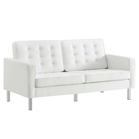 Modway Loft Tufted Button Faux Leather Upholstered Loveseat in Silver White