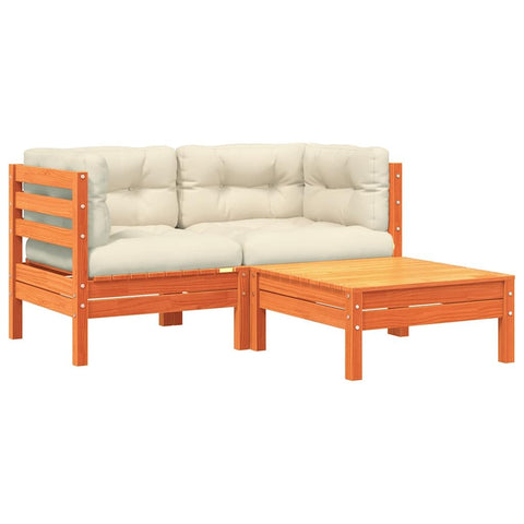 vidaXL Patio Sofa with Cushions and Footstool â€“ 2-Seater Solid Pine Wood Garden Sofa Set for Outdoor, Garden, Terrace, Deck - Includes Cream Cushions