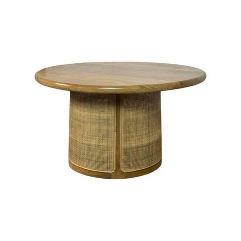 Marlowe 30 In  Cane Drum Base Coffee Table - Blonde Acacia
