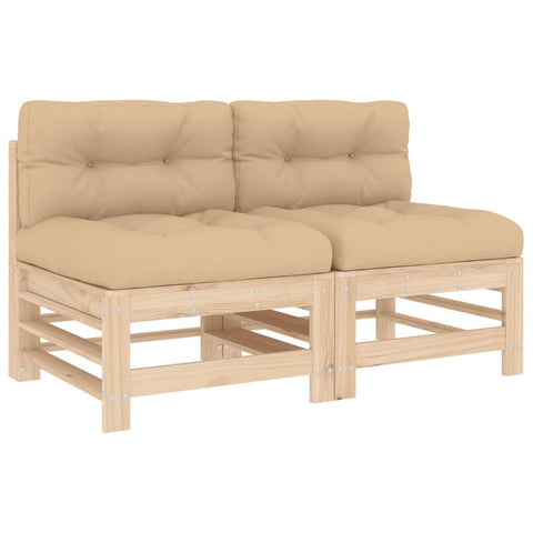 vidaXL 2 Piece Rustic Middle Sofa Set | Natural Pine Wood Comfortable Weather Resistant Cushions Suitable for Outdoor Terrace Or Garden Use Modular Design Space Efficiency Furniture Patio Wooden