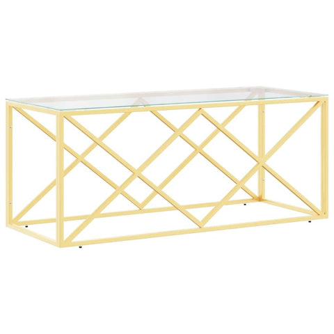 vidaXL Stainless Steel and Glass Coffee Table - 43.3"x17.7", Gold Frame, Tempered Glass Top, Industrial Chic, Spacious Rectangular Accent Living Room Table