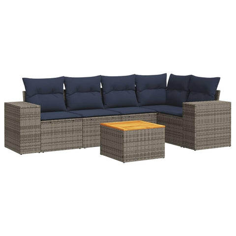 vidaXL Patio Sofa Set with Cushions 6 Piece, Outdoor Conversation Set, Patio Sectional Sofa for Balcony Garden, Modern Style, Gray Poly Rattan