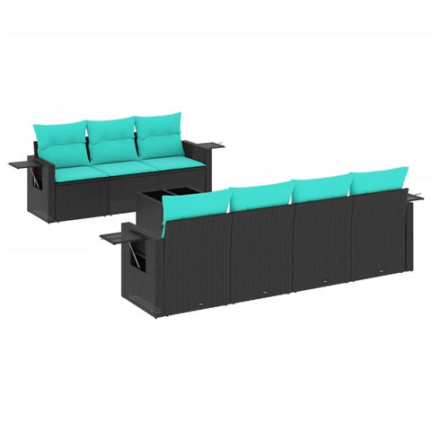 vidaXL Patio Sofa Set with Cushions 8 Piece, Outdoor Conversation Set, Sectional Sofa for Balcony Garden, Modern Style, Black Poly Rattan
