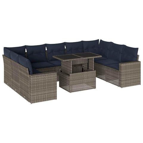 vidaXL Patio Sofa Set with Cushions 10 Piece, Conversation Set with Table and Sectional Sofas, Outdoor Seat for Garden, Modern, Gray Poly Rattan