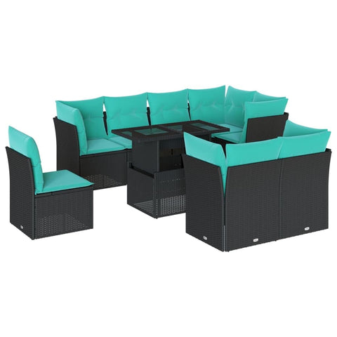 vidaXL 9 Piece Garden Sofa Set with Cushions Black Poly Rattan