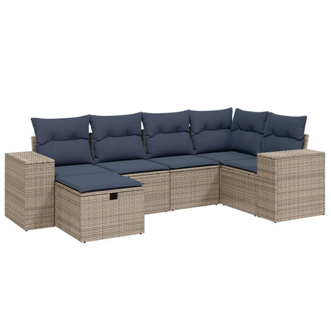 vidaXL Patio Sofa Set with Cushions 6 Piece, Outdoor Conversation Set, Sectional Sofa for Balcony Garden, Modern Style, Gray Poly Rattan