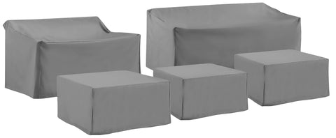 5Pc Outdoor Sectional Furniture Cover Set Gray - 3 Square Table/Ottomans, 1 Loveseat, & 1 Sofa