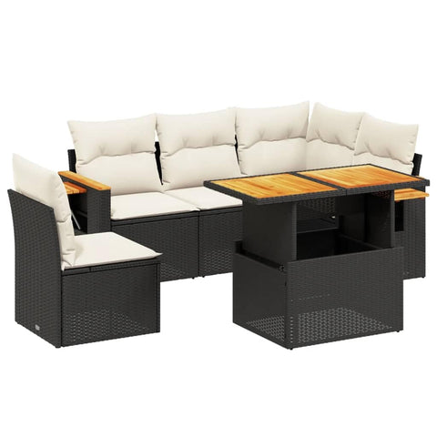 vidaXL Patio Sofa Set with Cushions 6 Piece, Outdoor Conversation Set, Sectional Sofa for Balcony Garden, Modern Style, Black Poly Rattan