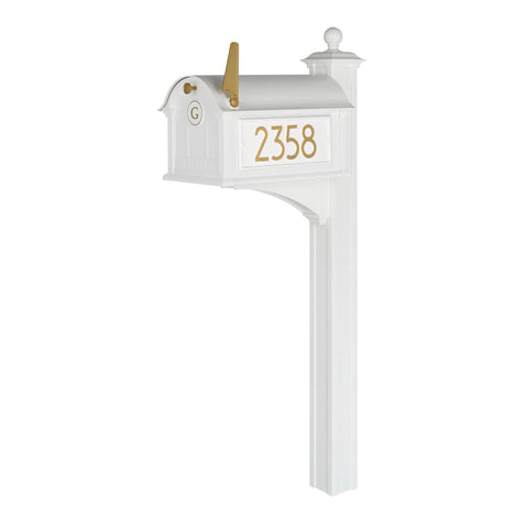 Whitehall Personalized Modern Balmoral Monogram Mailbox Package (White/Gold)