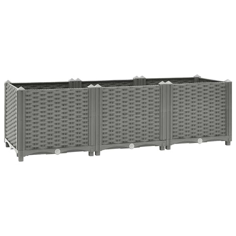 vidaXL Raised Bed 47.2"x15.7"x15", Light Gray Polypropylene Flower Box Garden Planter for Patio, Balcony, and Outdoor Spaces - Stylish Rattan Pattern