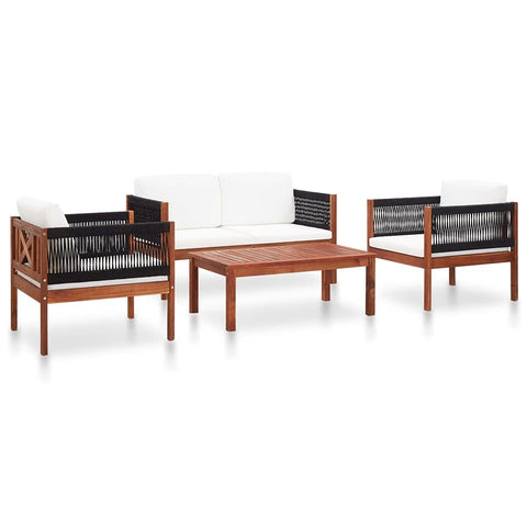 Oakestry 4-Piece Garden Lounge Set Solid Acacia Wood & Rope, Natural Finish Outdoor Sofa Set with Cushions, Patio Seating