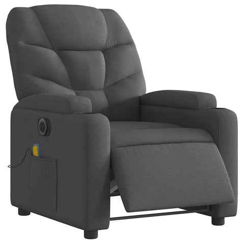 vidaXL Electric Massage Recliner Chair - Dark Gray Fabric Armchair with Vibration, Cup Holders, Side Pocket, and Adjustable Footrest/Backrest