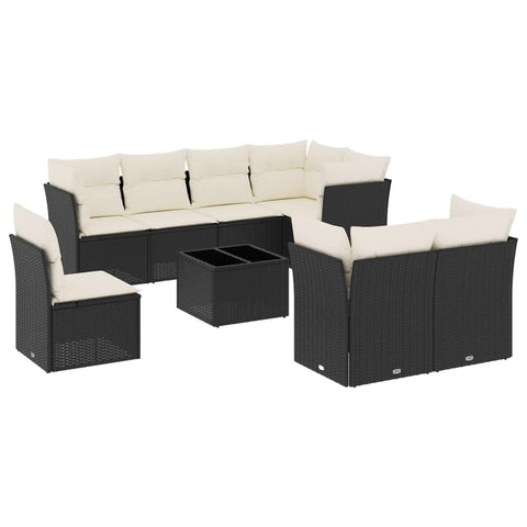vidaXL 9 Piece Garden Sofa Set with Cushions - Modular Outdoor Rattan Seating for Patio and Balcony, Weather Resistant, Comfortable, Stylish Black Finish Furniture, Lounge Wicker Poly Corner