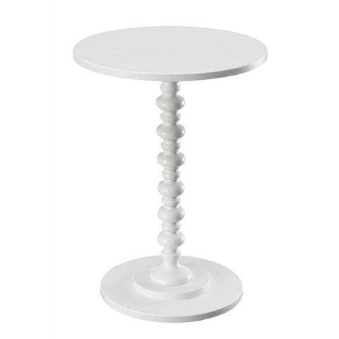 Convenience Concepts Palm Beach Spindle 17.75" Traditional Round End Living Room, Turned Solid Wood Side, Classic Display Pedestal Table, White
