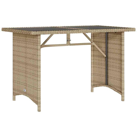 vidaXL Patio Table with Glass Top - Beige Poly Rattan, Steel Frame, 43.3"x26.8"x27.6", Outdoor/Garden/Patio/Durable, Tempered Glass