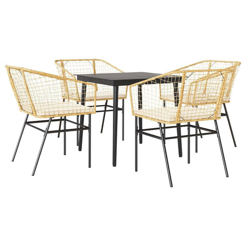vidaXL 5 Piece Patio Dining Set - Brown Poly Rattan & Glass, Outdoor/Garden Furniture with Cushions - Tempered Glass Tabletop & Washable Covers, Powder-Coated Steel Frame, Elegant Dining Set