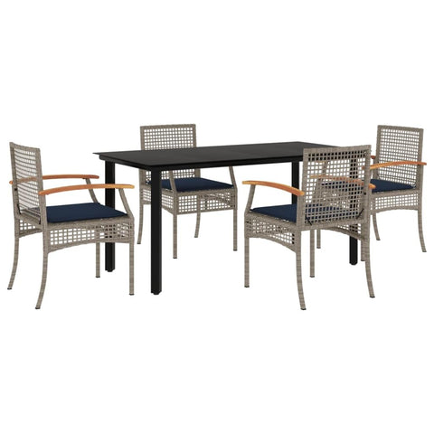 vidaXL 5-Piece Patio Dining Set - Gray Poly Rattan Outdoor Furniture with Cushions and Glass Table - Outdoor/Garden/Patio