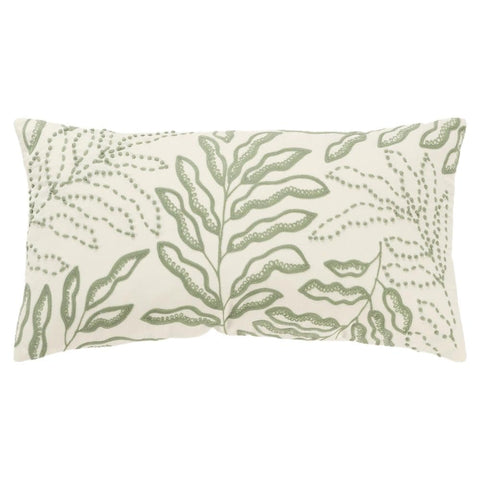 Rizzy Home DSFabricsCES Cotton Lumbar Pillow, 22x16 inches, Ivory/Green