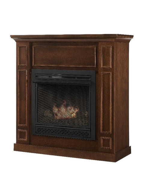 Comfort Glow Dual Fuel Ventless Gas Fireplace with Mantle The Avalon, Adjustable Thermostat, Natural Gas or Liquid Propane, 26,000 BTU, Heats 900 sq ft - Walnut Finish Gas Fireplace