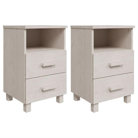 vidaXL - HAMAR 2 pcs White Solid Wood Bedside Cabinets | 15.7"x13.8"x24.4" Nightstands with Two Drawers and Open Compartment for Storage and Display