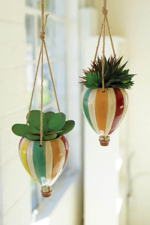 Kalalou Ceramic Hot Air Balloon Hanging Planters Set of 2 CDV2210