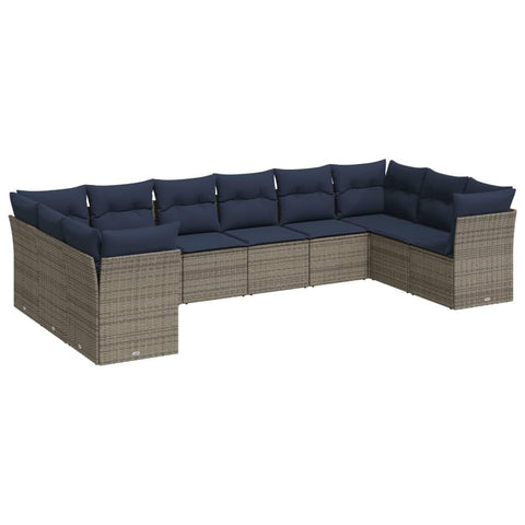 vidaXL Patio Sofa Set with Cushions 10 Piece, Outdoor Conversation Set, Patio Sectional Sofa for Balcony Garden, Modern Style, Gray Poly Rattan
