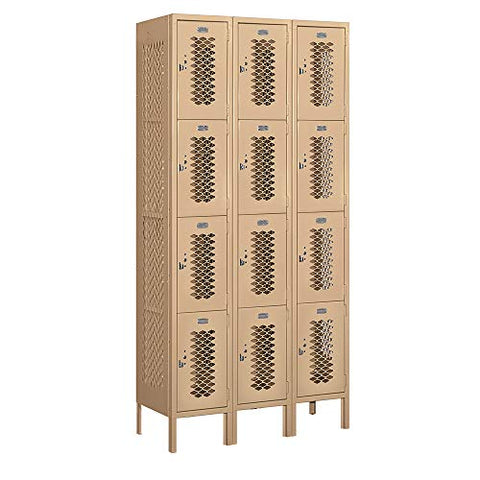Salsbury Industries 74365TN-A 12" Four Tier Vented, 3 Wide x 6 Feet High x 15 Inches Deep, Assembled Metal Locker, Tan