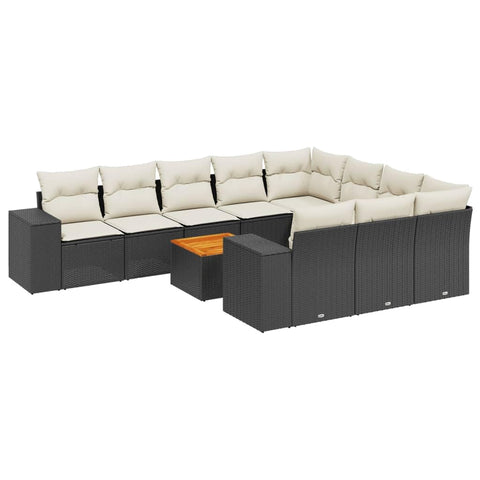 vidaXL Patio Sofa Set with Cushions 11 Piece, Outdoor Conversation Set, Sectional Sofa for Balcony Garden, Modern Style, Black Poly Rattan