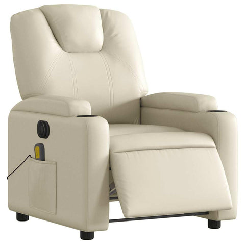 vidaXL Electric Massage Recliner Chair - Cream Faux Leather Adjustable Lounge Armchair with Cup Holders for Living Room/Office
