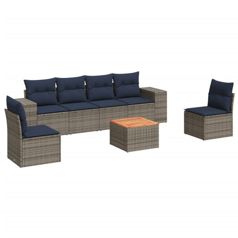 vidaXL Patio Sofa Set with Cushions 7 Piece, Outdoor Conversation Set, Patio Furniture Set for Balcony Garden, Modern Style, Gray Poly Rattan