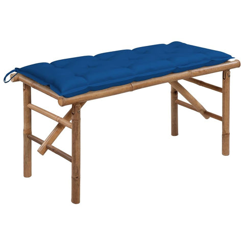 vidaXL Folding Bamboo Patio Bench - Waterproof Garden/Terrace Chair with Blue Cushion - Portable Outdoor Seating - 46.5''x15'