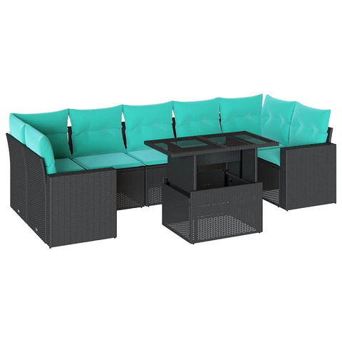 vidaXL 8 Piece Garden Sofa Set with Cushions Black Poly Rattan