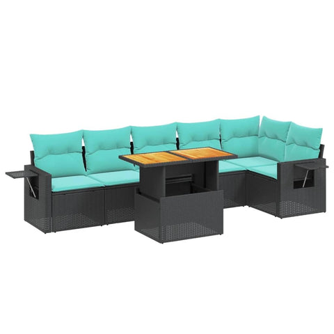 vidaXL Patio Sofa Set with Cushions 7 Piece, Outdoor Sectional Sofa Couch, Patio Conversation Set for Garden Backyard, Black Poly Rattan
