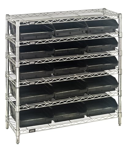 Quantum Storage Systems WR6-36-1236-109CO Wire Heavy Duty 6 Shelves 15 Economy Conductive Black Bins 36" H x 36" W x 12" D