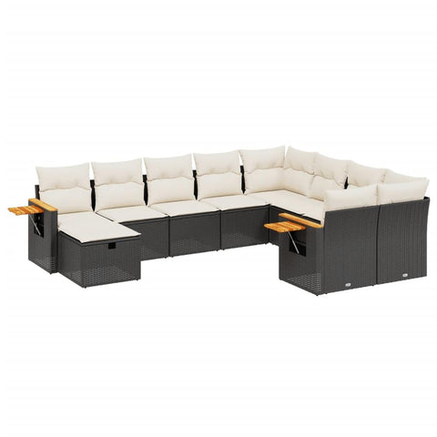 vidaXL Patio Sofa Set with Cushions 10 Piece, Outdoor Sectional Sofa Couch, Patio Conversation Set for Garden Backyard, Black Poly Rattan