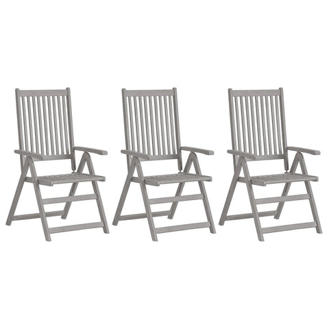 vidaXL Outdoor Reclining Garden Chairs Set 3 Pieces Solid Acacia Wood Grey Wash Finish Adjustable 5 Positions Weather Resistant Comfortable Seating Chair Wooden Balcony Armchair Patio Furniture