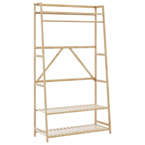 vidaXL Bamboo Clothes Rack With Shelves 43.3X15.7X70.9 in Stylish Minimalist Design Indoor Organizer For Bedroom Bathroom Hallway Storage Coat Shelf Freestanding Clothing Hanger Shoe Tiered Organizing