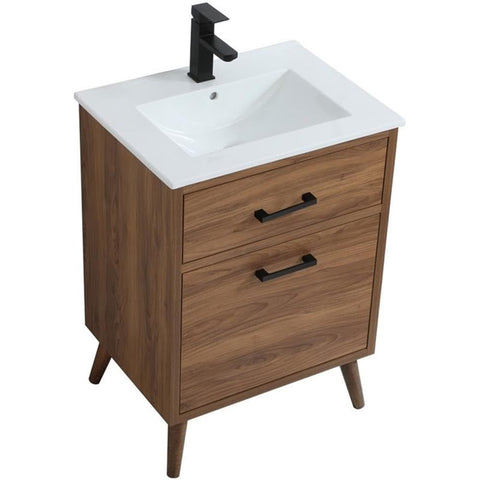 24 Inch Bathroom Vanity in Walnut Brown