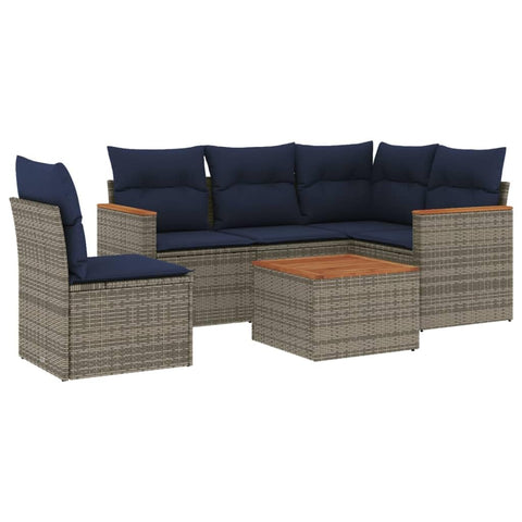 vidaXL Patio Sofa Set with Cushions 6 Piece, Outdoor Conversation Set, Patio Sectional Sofa for Balcony Garden, Modern Style, Gray Poly Rattan