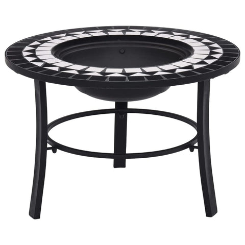 vidaXL Mosaic Fire Pit - Outdoor Patio Decor, BBQ Grill, Heat Radiator Made of Resistant Steel and Ceramic, Black and White, Suitable for Burning Wood, Logs, Charcoal, with 26.8" Dimensions
